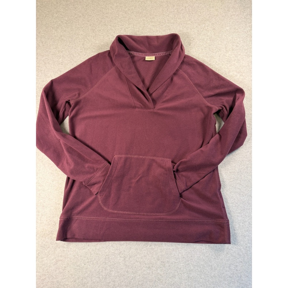 LL Bean Womens Shawl‎ Collar Fleece Shirt  Size Small Burgundy Comfy SKU 281